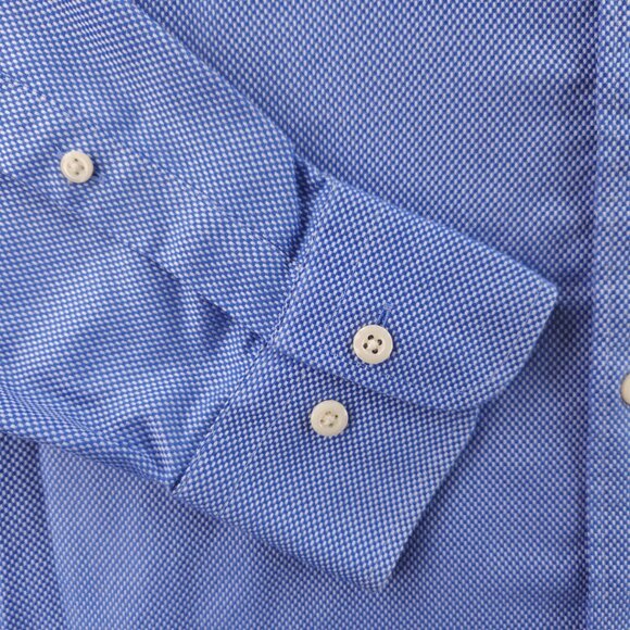 Peter Millar Check Button-Down Cotton Nanoluxe Medium Blue Long Sleeve Mens - Picture 4 of 16